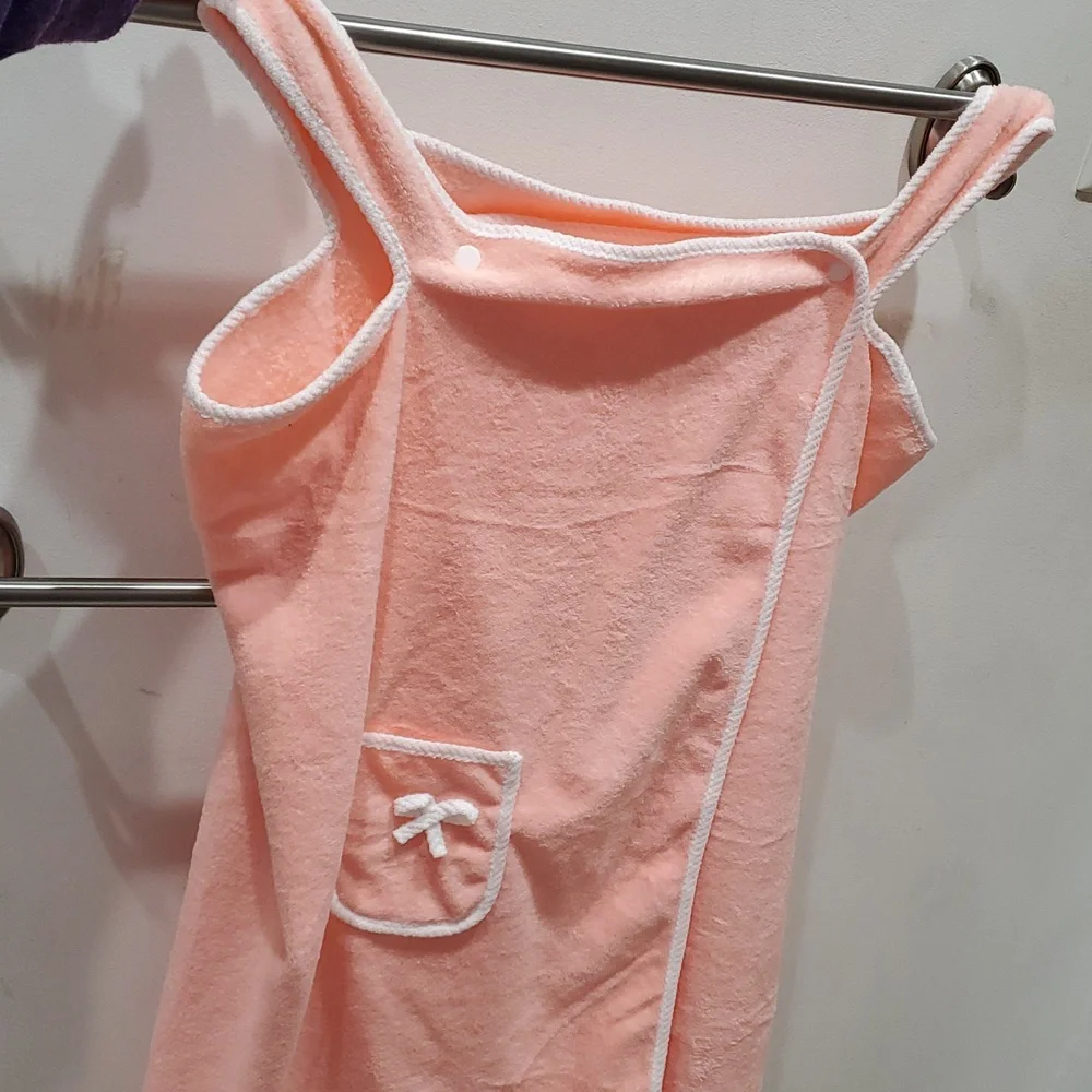 Wearable Towel Pink Towel Dress with Pocket Bow Design Coral Slim Fit